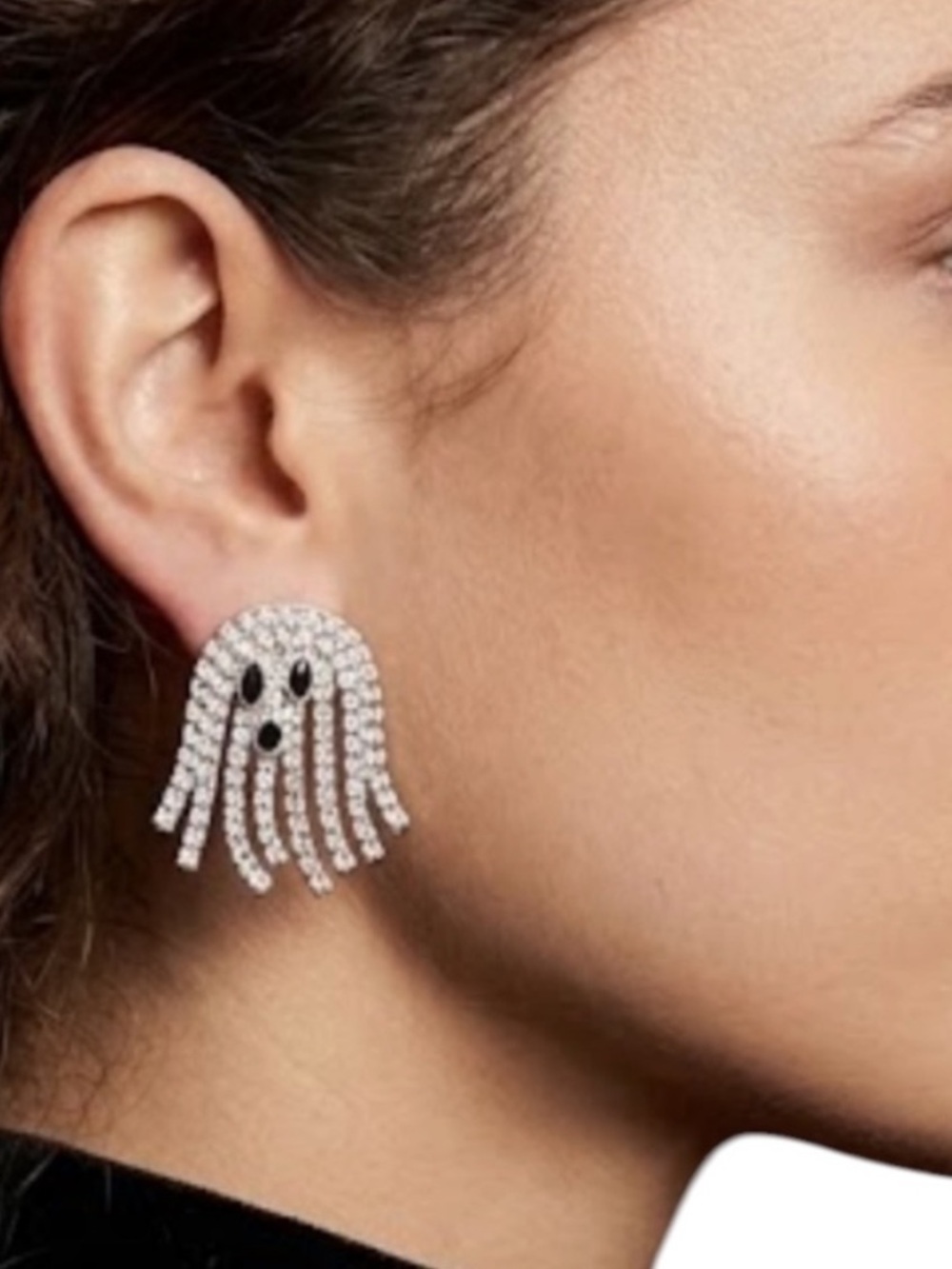 NWT Rhinestone Ghost Dangle Earrings Silver Crystal Halloween Spooky Ghost
C3